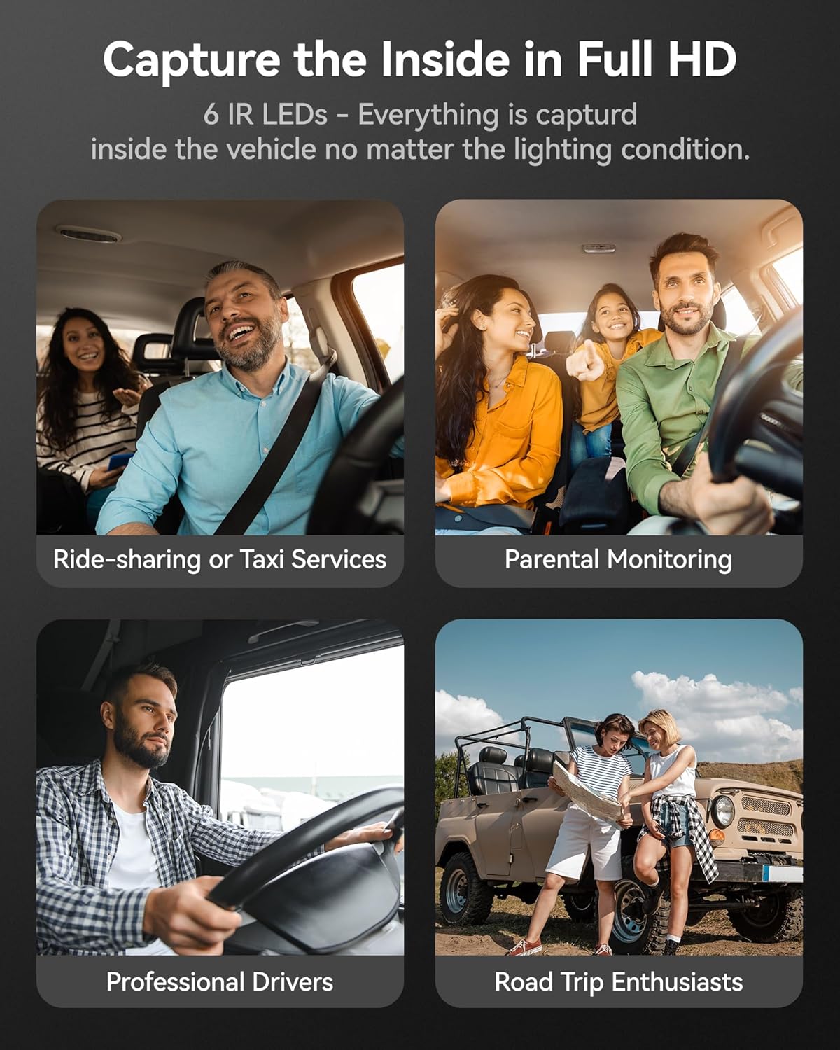 WOLFBOX i07 Dash Cam 3 Channel with WiFi GPS, 4K Dash Camera Front and Inside, 3 Way Dash Camera for Cars, 3" LCD Dash Cam Front and Rear, Super IR Night Vision, 24H Time Lapse, Support 512GB Max