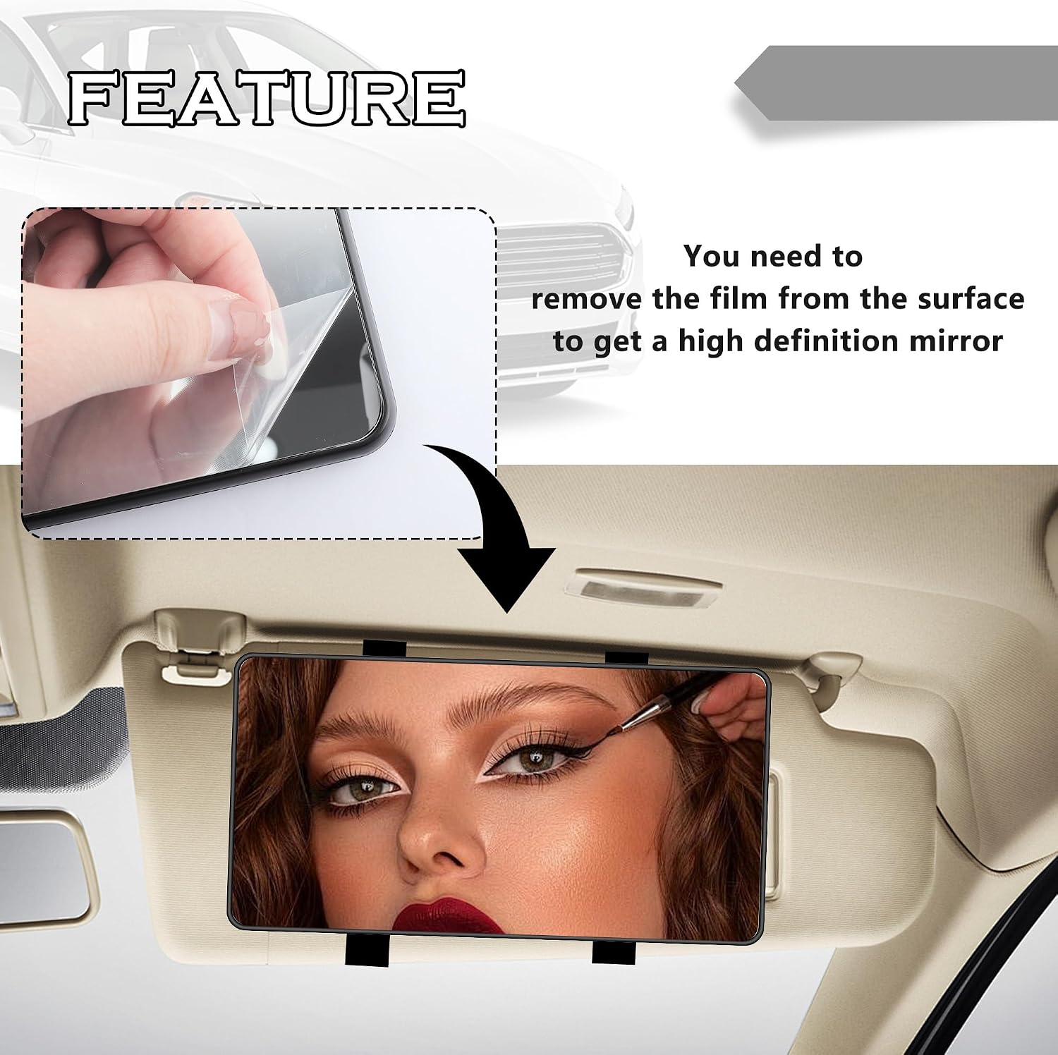 مرآة تجميل كبيرة عالية الدقة من كارليف مع أحزمة، مرآة مكياج متعددة الوظائف للسيارة تعلق على واقي الشمس، ملحقات داخلية أساسية للسيارة، مرآة واقي الشمس للسيارات، سيارات الدفع الرباعي، الشاحنات