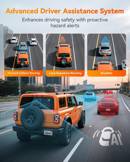 WOLFBOX X3 2.5K 60FPS Dash Camera, STARVIS 2 IMX675 with ADAS, 2.5K+1080P Dual Dashcam Front and Rear Camera, Built-in 5.8GHz WiFi & GPS, Included 64GB Card, Touch Screen, G-Sensor, Loop Recording