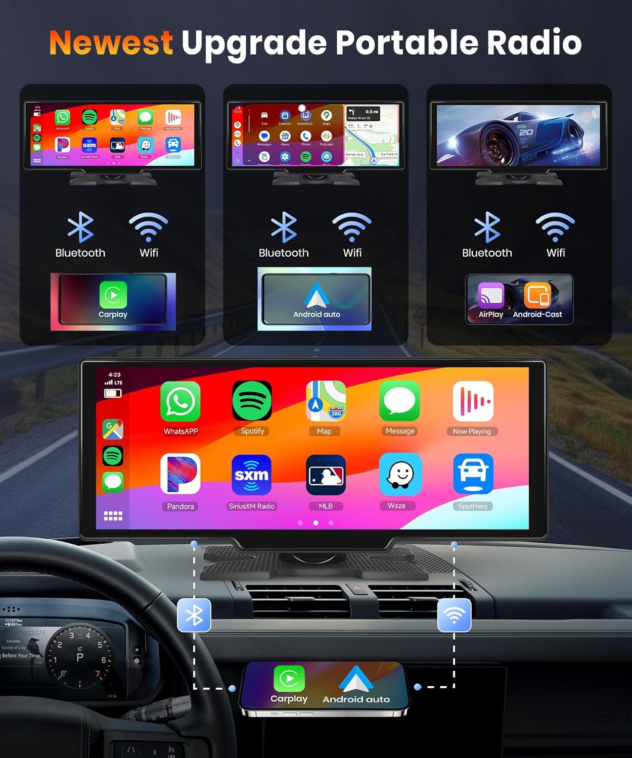 podofo 10.26 Touchscreen Portable Wireless Apple Carplay Car Stereo, Portable Car Screen Compatible with Bluetooth Hands-Free/GPS Navigation/Siri Assistant/Voice Control,7V-32V Suit for All Vehicles