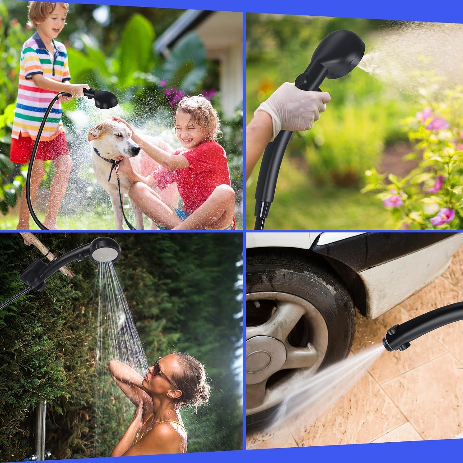 Portable Shower for Camping, 6000mAh Rechargeable Camping Shower Pump with LED Display of Battery Level and Temperature, 4 Spray Modes, IPX7 Waterproof Outdoor Camp Pump for Hiking, Travel, Car