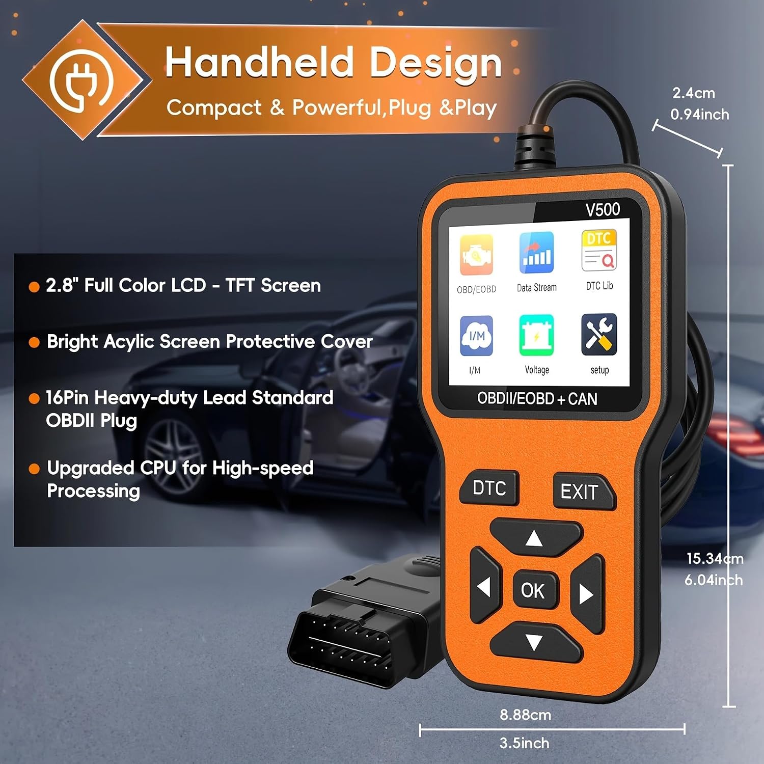 ماسح تشخيصي OBD2 V500، قارئ رموز ضوء المحرك لسيارات البنزين، كاشف الاعطال واداة اعادة الضبط مع تدفق البيانات، مكتبة دي تي سي، جاهزية I/M، فحص الجهد