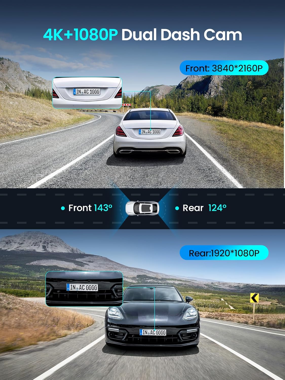 DDPAI Dash Cam for Cars, 4K+1080P Front and Rear Dashcam for Cars, Included 64GB Card Dash Camera, Built-in 5G WiFi6 GPS, 3'' IPS, 48H Parking Mode, Super Night Vision, ADAS, Loop Recording, Z50 Pro