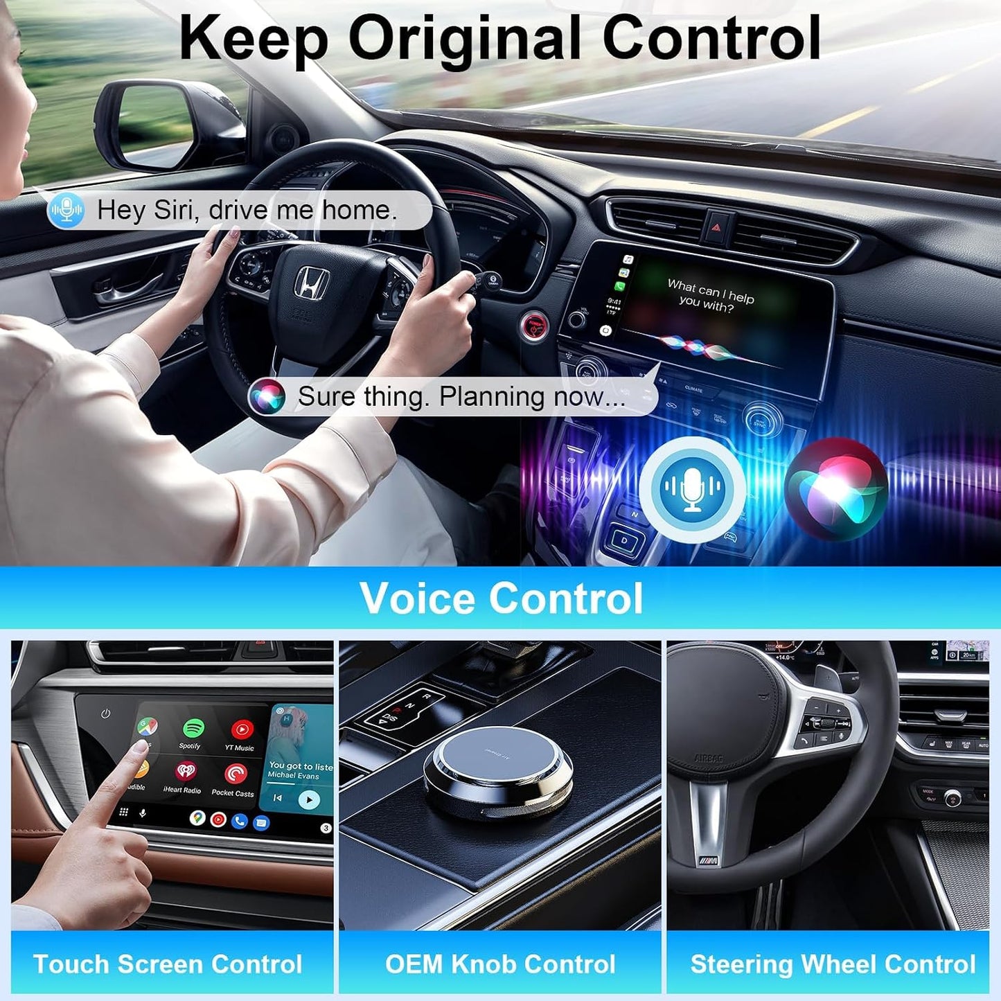 محول لاسلكي صغير من LBOYLOVE لنظام CarPlay ونظام Android Auto لأجهزة iPhone والأندرويد، توصيل تلقائي وتشغيل، بلوتوث 5.0 اتصال مستقر وسريع، يحول نظام CarPlay السلكي المثبت خصيصًا إلى محول CarPlay