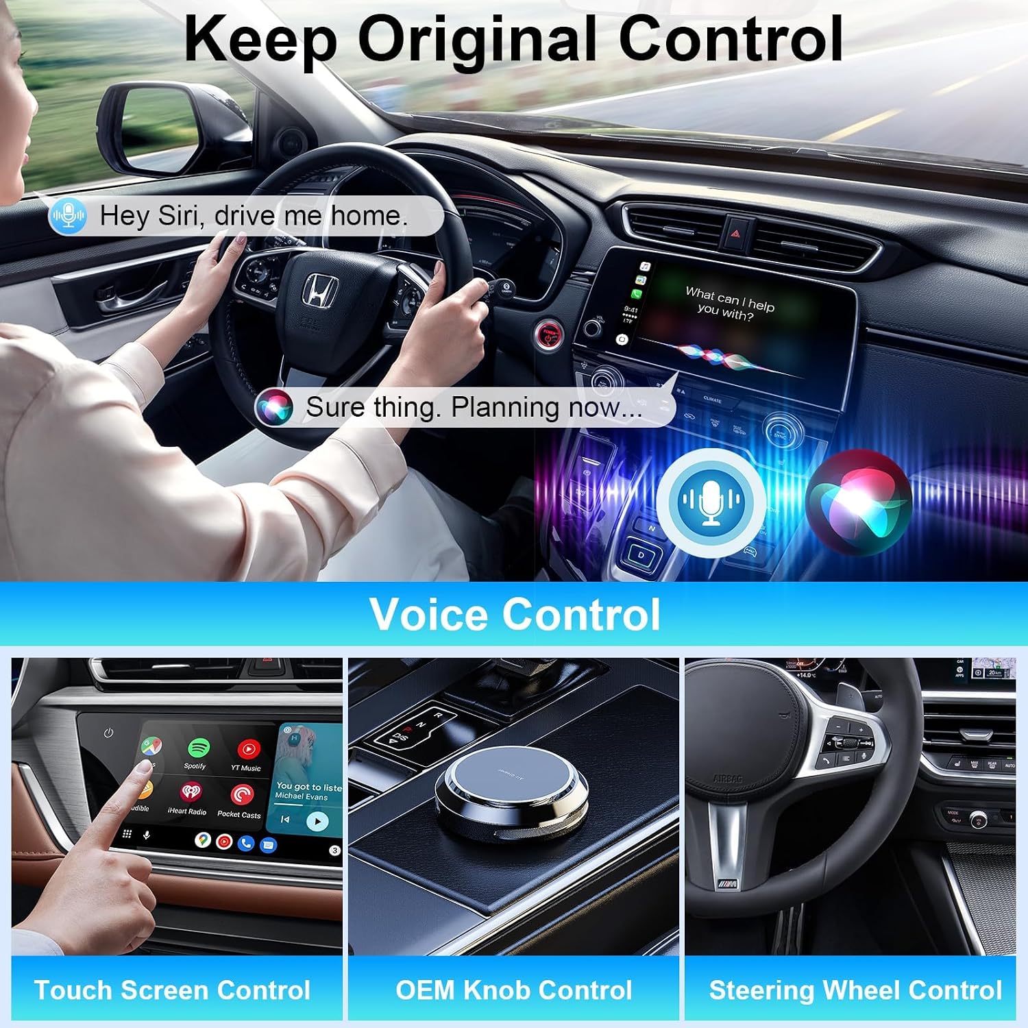 محول لاسلكي صغير من LBOYLOVE لنظام CarPlay ونظام Android Auto لأجهزة iPhone والأندرويد، توصيل تلقائي وتشغيل، بلوتوث 5.0 اتصال مستقر وسريع، يحول نظام CarPlay السلكي المثبت خصيصًا إلى محول CarPlay
