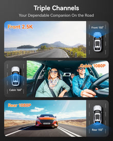 WOLFBOX i07 Dash Cam 3 Channel with WiFi GPS, 4K Dash Camera Front and Inside, 3 Way Dash Camera for Cars, 3" LCD Dash Cam Front and Rear, Super IR Night Vision, 24H Time Lapse, Support 512GB Max