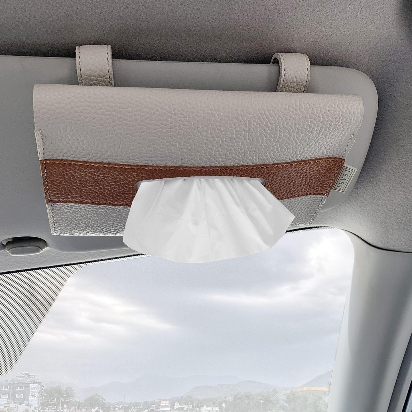 LEART Car Tissue Holder Leather – Visor Tissue Box Holder for Car | Tissue Box for Car | Car Accessories Interior | Car Tissue Box | Visor Tissue Box Holder (Camel Visor)