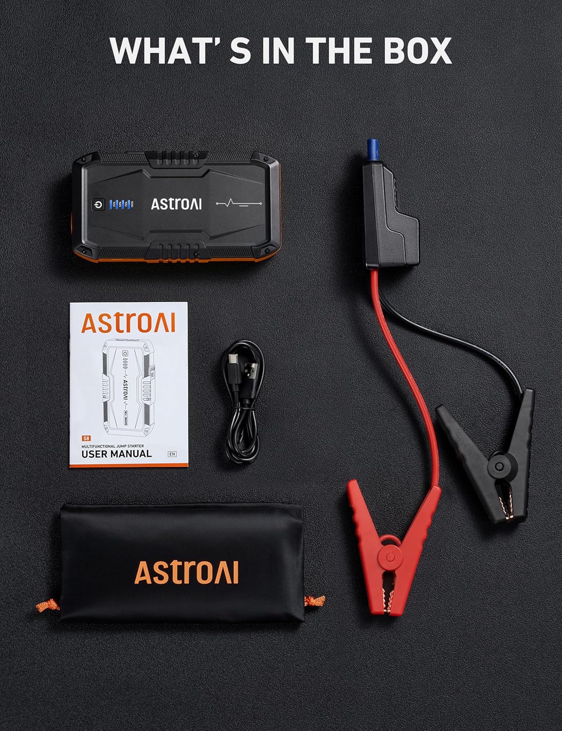 AstroAI S8 Car Battery Booster Jump Starter Power Pack,12V Portable Car Jump Starter Power Bank for Up to 6.0L Petrol & 3.0L Diesel Engines, With Smart Jumper and LED Torch