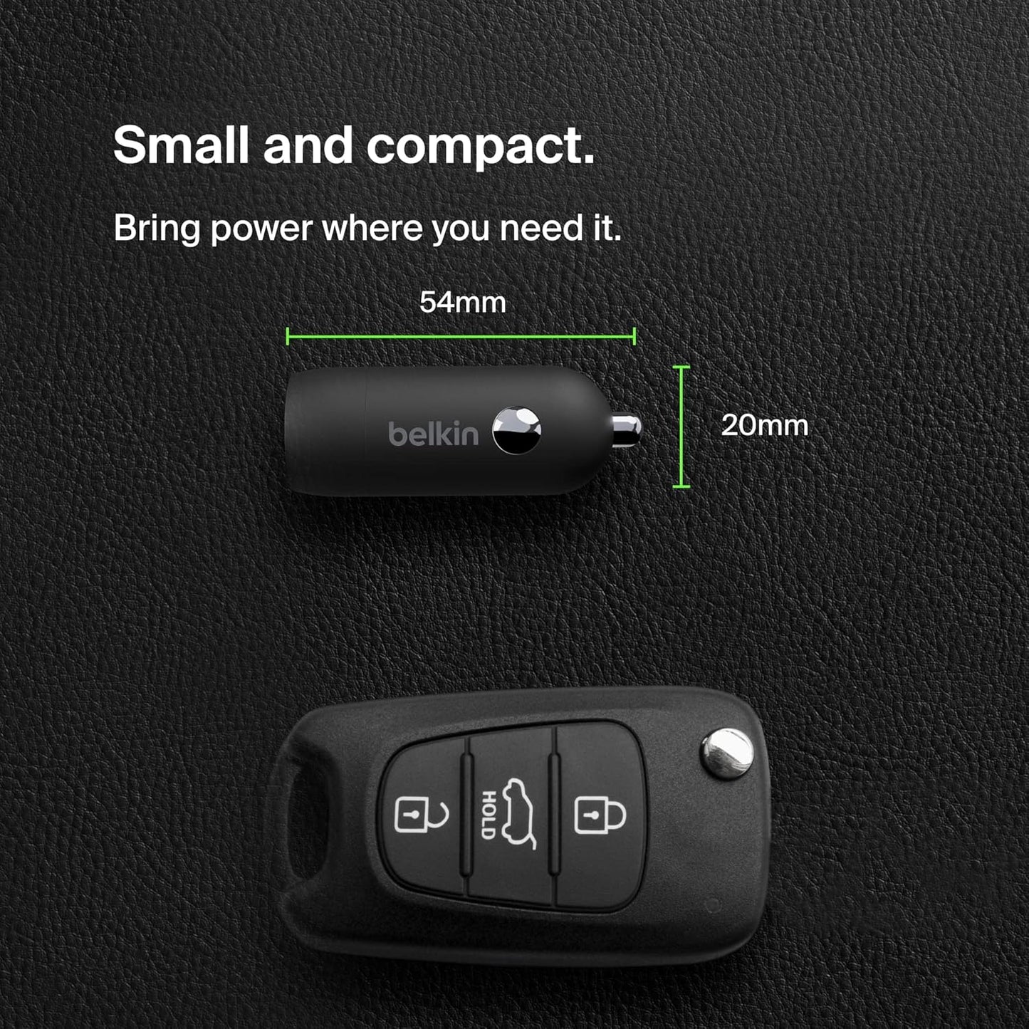 شاحن سيارة سريع Belkin BoostCharge 30W، تصميم صغير الحجم مع منفذ توصيل طاقة USB-C، شاحن سيارة USB متوافق عالميًا مع iPhone 16 و15 وSamsung Galaxy S23 وNote وPixel والمزيد - أسود