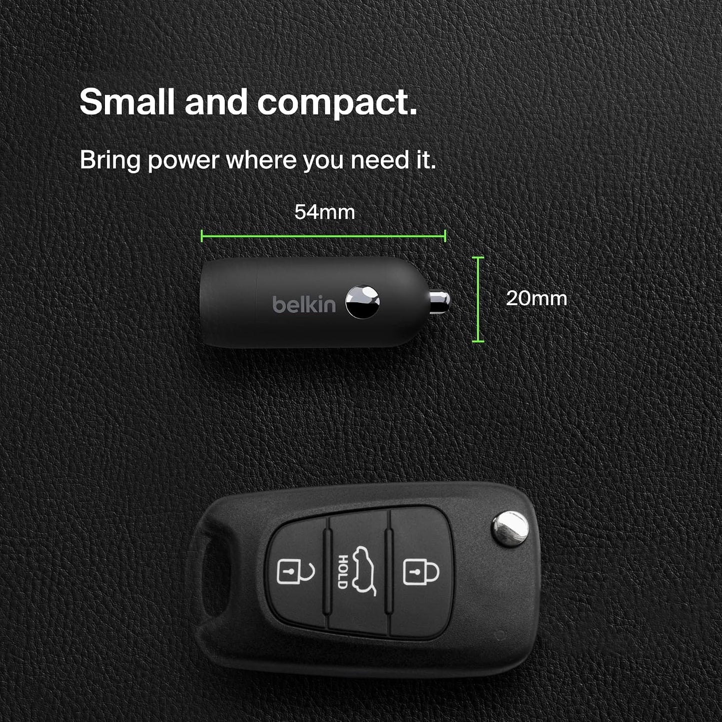 شاحن سيارة سريع Belkin BoostCharge 30W، تصميم صغير الحجم مع منفذ توصيل طاقة USB-C، شاحن سيارة USB متوافق عالميًا مع iPhone 16 و15 وSamsung Galaxy S23 وNote وPixel والمزيد - أسود