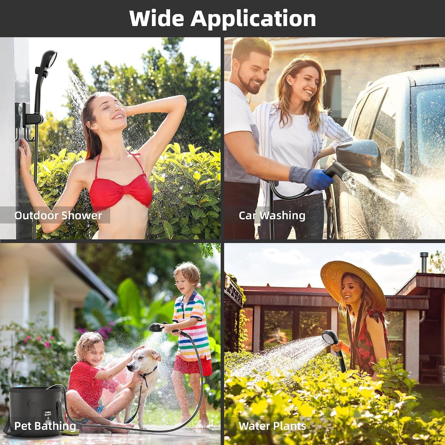 Portable Shower, 6000mAh Rechargeable Camping Shower Pump with 20L Foldable Bucket, Outdoor Shower for Hiking Beach, Travel, Pet Bath, Car Washing, Surf & Boat Cleaning