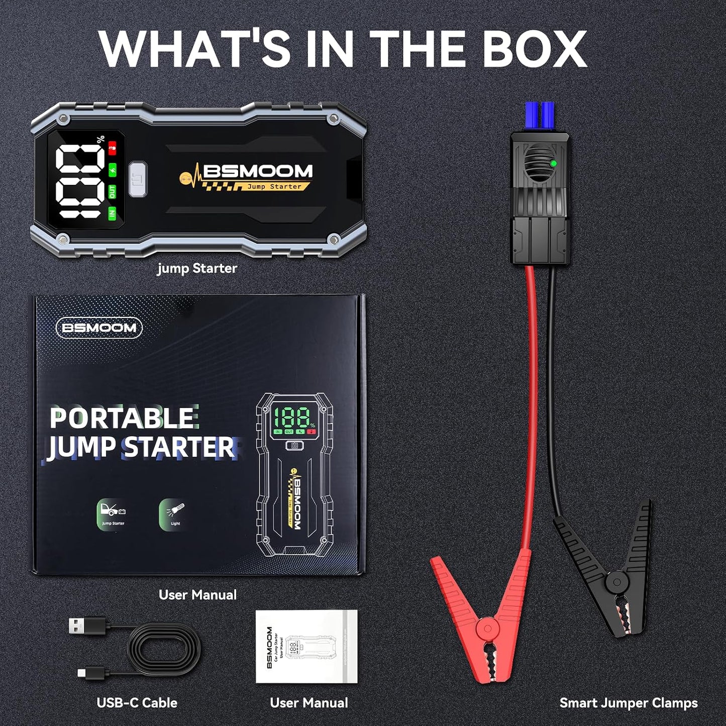 5000A Car Jump Starter Battery Pack (up to 10.0L Gas and 8.0L Diesel Engine), 12V Portable Car Battery Booster with 2.7" Display,USB-C Power Pack,USB QC3.0