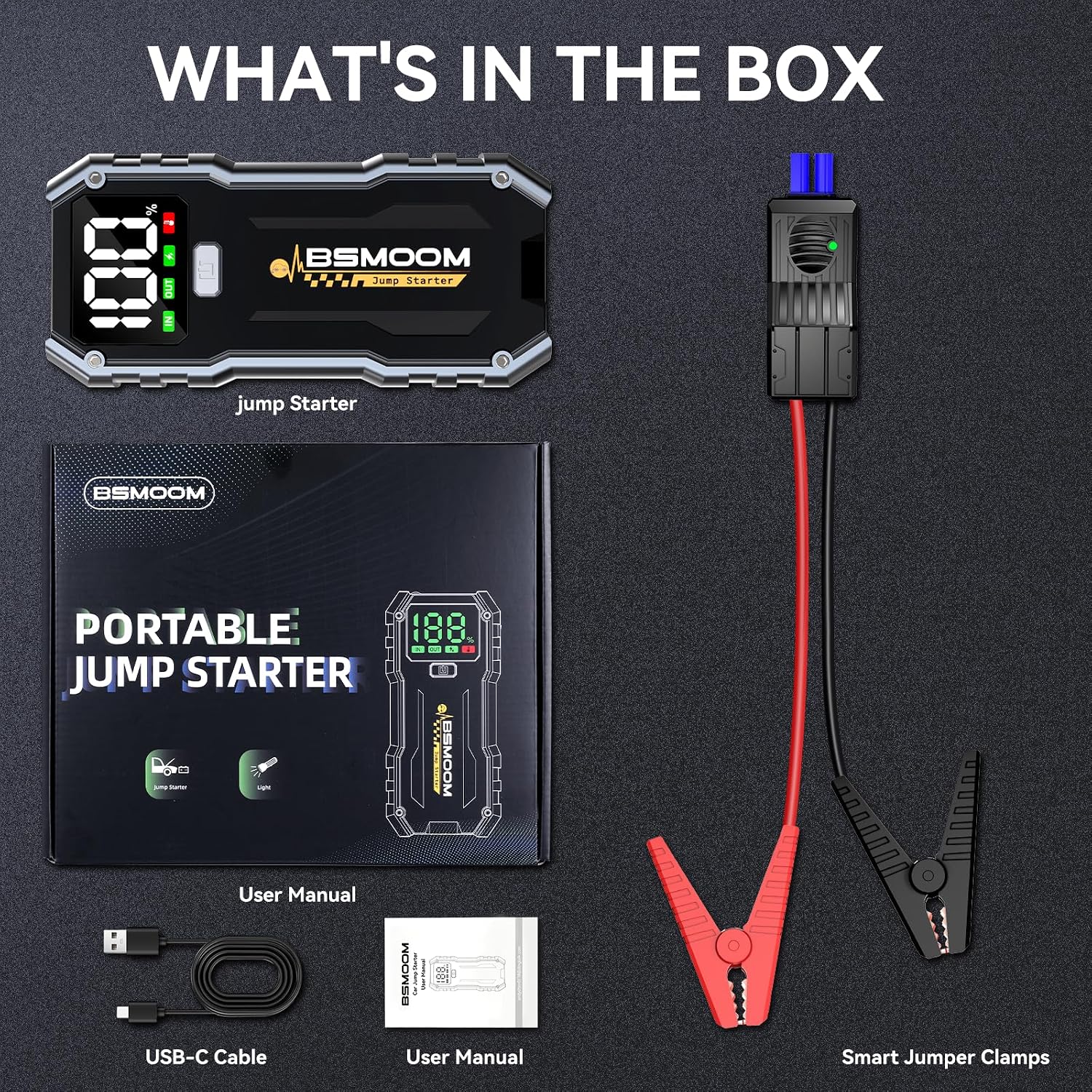 5000A Car Jump Starter Battery Pack (up to 10.0L Gas and 8.0L Diesel Engine), 12V Portable Car Battery Booster with 2.7" Display,USB-C Power Pack,USB QC3.0