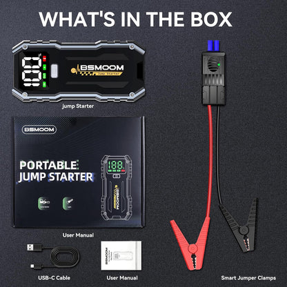 5000A Car Jump Starter Battery Pack (up to 10.0L Gas and 8.0L Diesel Engine), 12V Portable Car Battery Booster with 2.7" Display,USB-C Power Pack,USB QC3.0