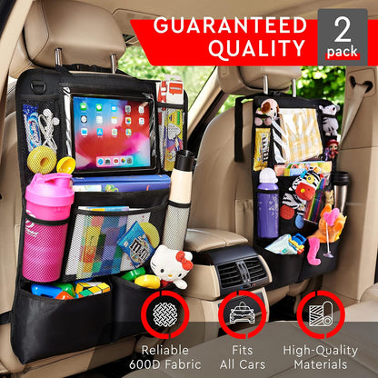 Helteko H Backseat Car Organizer, Kick Mats Back Seat Protector with Touch Screen Tablet Holder, Car Back Seat Organizer for Kids, Car Travel Accessories, Kick Mat with 9 Storage Pockets 2 Pack
