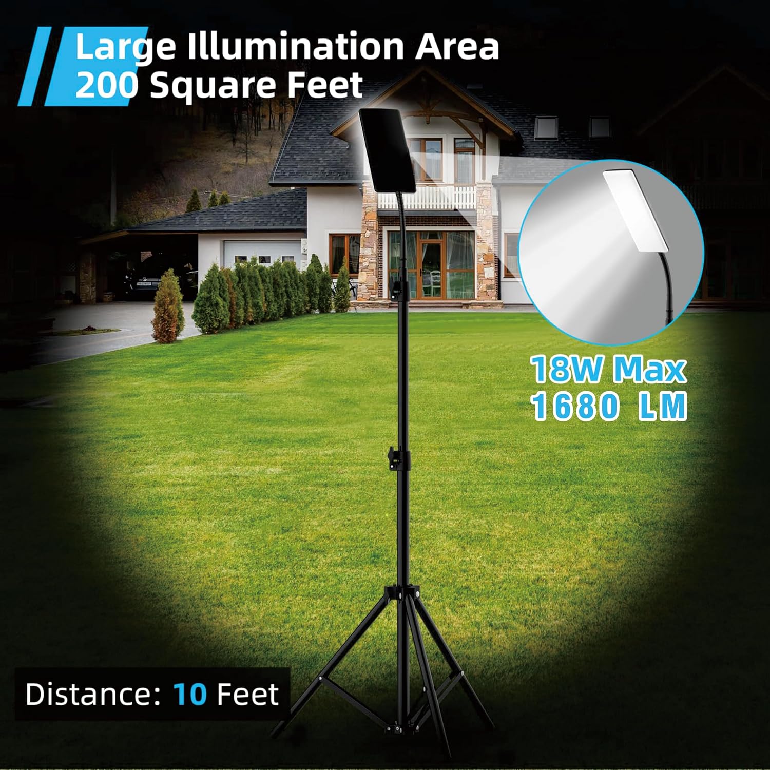 LED Camping Light, 1680LM High Brightness Portable Outdoor Lamp with Telescopic Tripod | Powered by USB Cable for Continuous Light | for Camping, Emergency, Garden, Tent, Car Repair