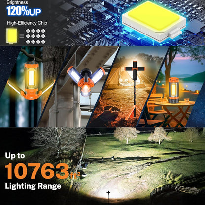 Portable LED Camping Lantern-Cordless Work Light Magnetic Camping Essentials-Detachable Tripod-Rechargeable with Stand-Indoor Outdoor Home LED Flashlights for Camping,Hiking,Fishing,Travel (Light)