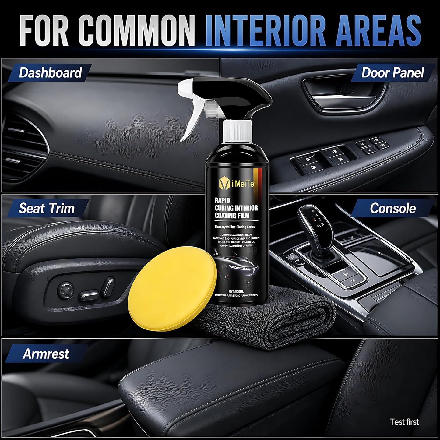ViBon Car Interior Care Spray Kit, 500ml Dashboard Plastic Leather Trim Detailer with Microfiber Towel and Sponge Pad, Spray and Wipe Interior Coating Film for Car Seats, Door Panels, Console and Trim