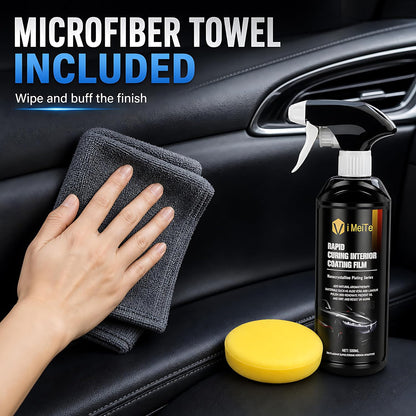 ViBon Car Interior Care Spray Kit, 500ml Dashboard Plastic Leather Trim Detailer with Microfiber Towel and Sponge Pad, Spray and Wipe Interior Coating Film for Car Seats, Door Panels, Console and Trim