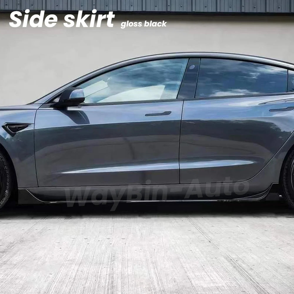 طقم بودي كت كامل لتسلا موديل 3 وModel Y (2017-2024) – فرونت ليب، سايد سكيرت، ديفيوزر خلفي وسبويلر أسود لامع