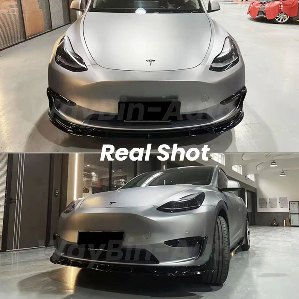 طقم بودي كت كامل لتسلا موديل 3 وModel Y (2017-2024) – فرونت ليب، سايد سكيرت، ديفيوزر خلفي وسبويلر أسود لامع