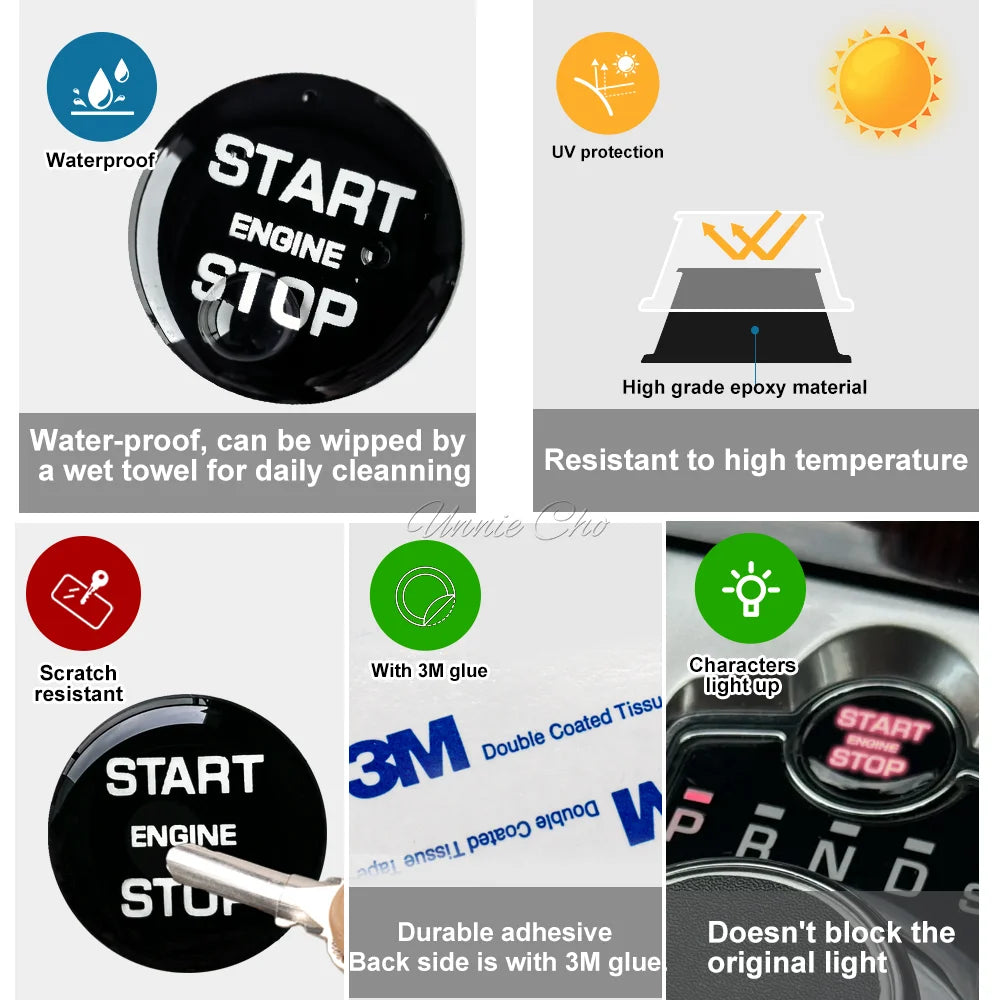 Engine Start Stop Button Sticker for Jaguar XF Black Ignition Switch Cover for Range Rover Sport Vogue Discovery Sport Evoque