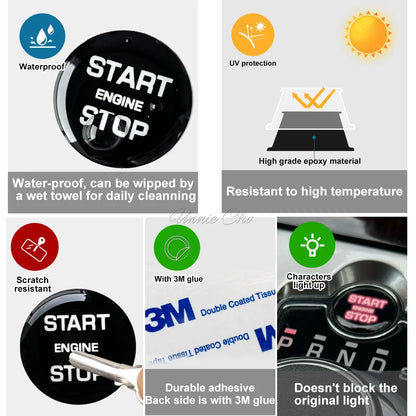 Engine Start Stop Button Sticker for Jaguar XF Black Ignition Switch Cover for Range Rover Sport Vogue Discovery Sport Evoque