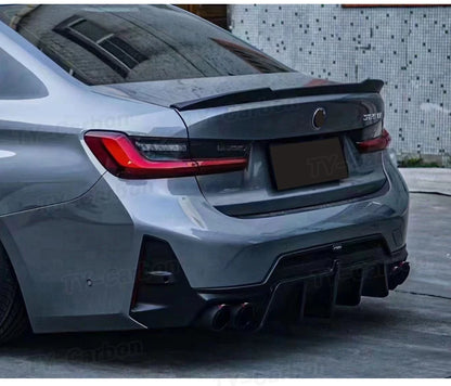 ديفيوزر خلفي مع إضاءة LED لبي إم دبليو الفئة الثالثة G20/G28 LCI M Sport (2023+) – سايد سبلتر أسود