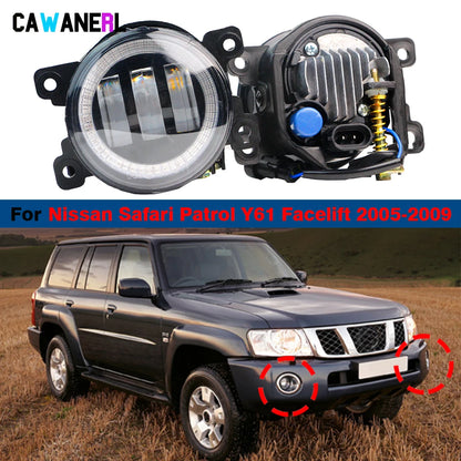 طقم كشافات ضباب LED مع DRL وAngel Eye لنيسان باترول سفاري Y61 (2005-2009) – يمين ويسار