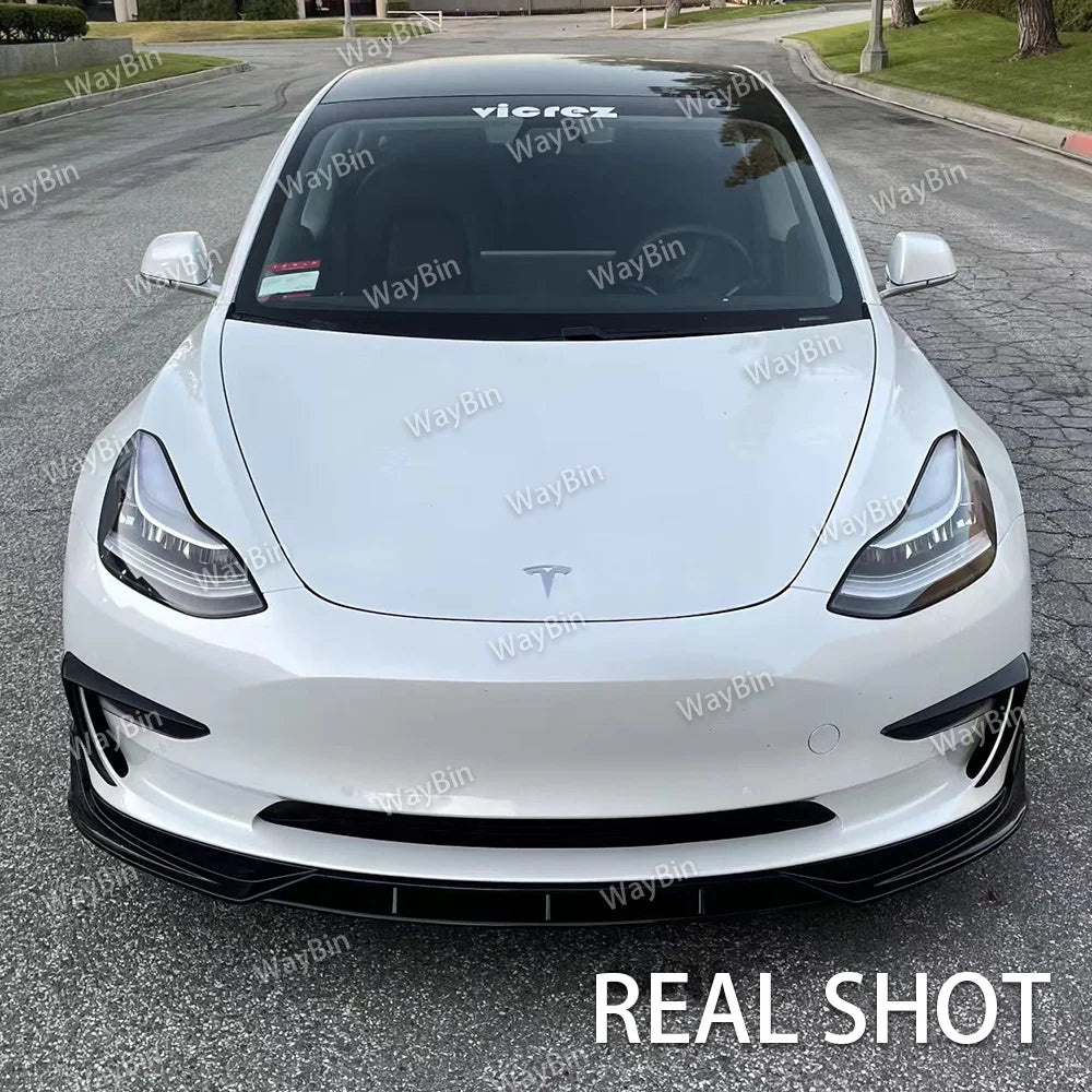 طقم بودي كت كامل لتسلا موديل 3 وModel Y (2017-2024) – فرونت ليب، سايد سكيرت، ديفيوزر خلفي وسبويلر أسود لامع