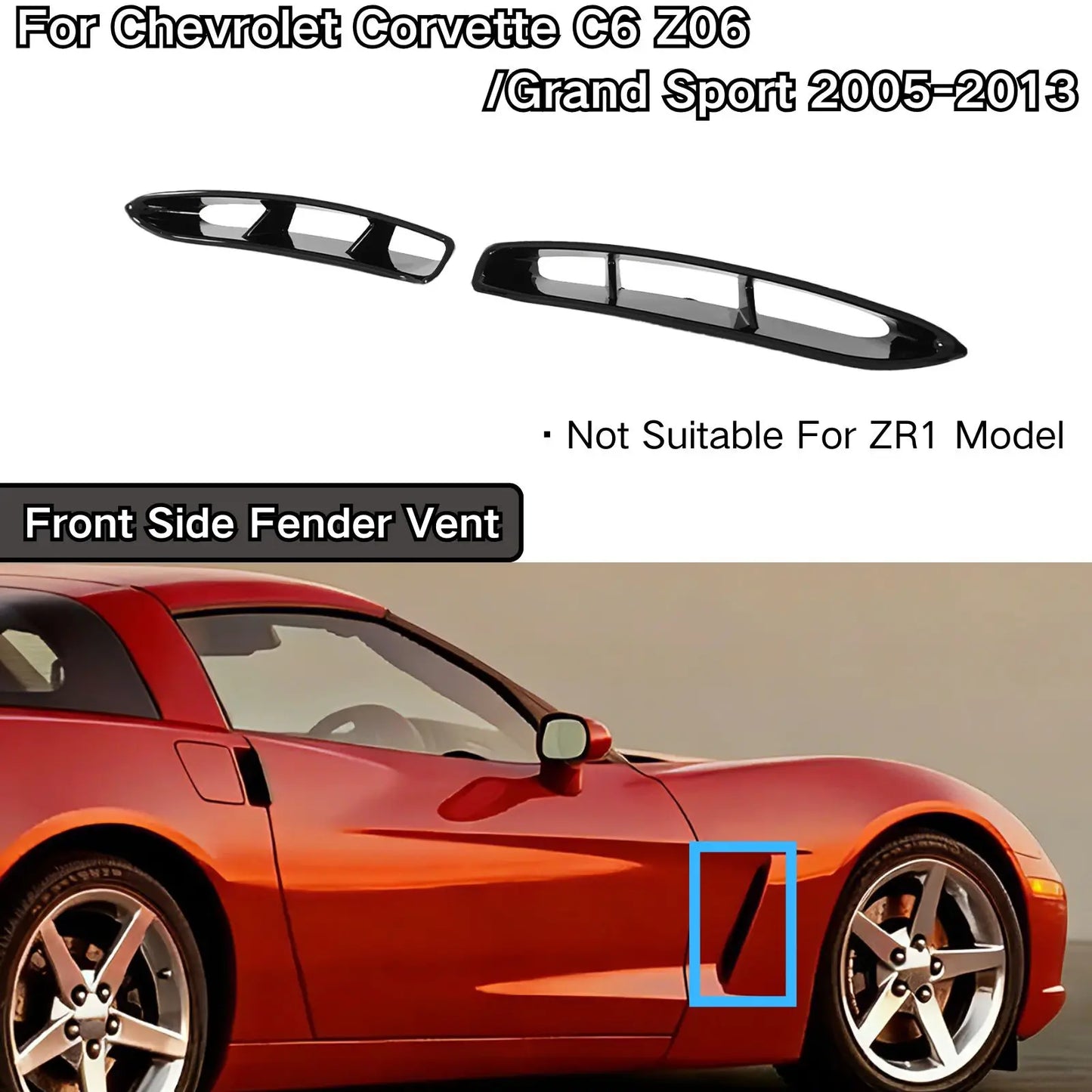 فتحات رفارف جانبية لشفروليه كورفيت C6 Z06 / Grand Sport (2005-2013) – أسود مطفي بنقشة كاربون