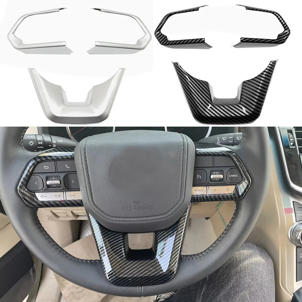 Car Steering Wheel Covers Trim Sticker For Toyota Land Cruiser 300 LC300 2021 2022 2023 Silver/Carbon Fiber Accessories