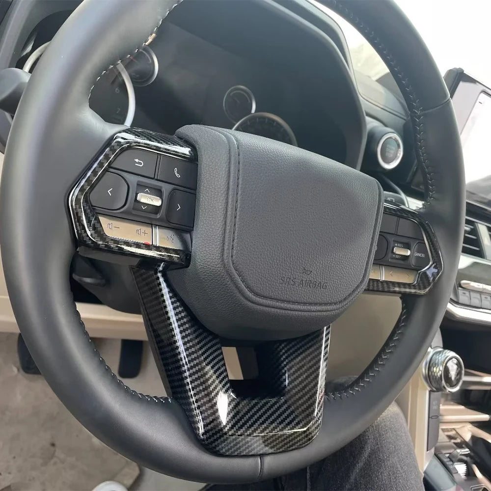 Car Steering Wheel Covers Trim Sticker For Toyota Land Cruiser 300 LC300 2021 2022 2023 Silver/Carbon Fiber Accessories