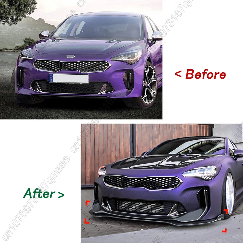 سبويلر أمامي لكيا ستينجر GT (2018-2023) – فرونت ليب، ديفيوزر أمامي وسبلتر ABS أسود لامع