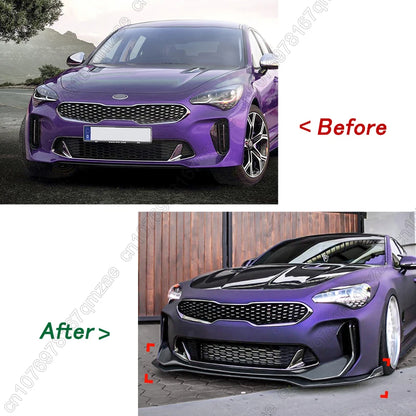 سبويلر أمامي لكيا ستينجر GT (2018-2023) – فرونت ليب، ديفيوزر أمامي وسبلتر ABS أسود لامع