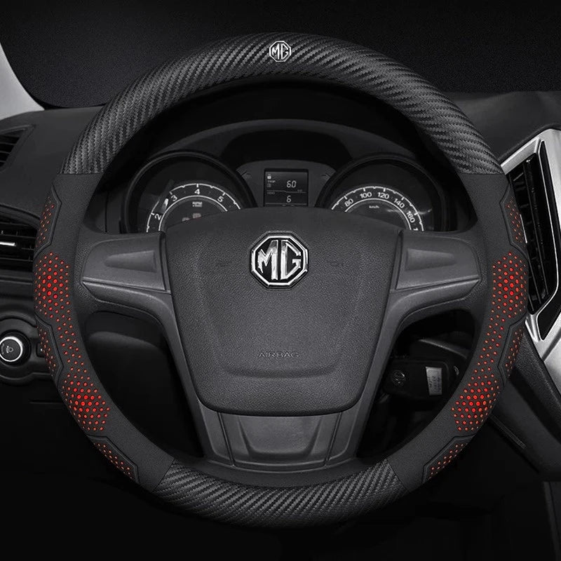 غطاء مقود جلد بنقشة الكاربون لسيارات MG – تصميم مانع للانزلاق (MG ZS / HS / MG3 / MG5 / MG6 / MG7 / Cyberster وغيرها)