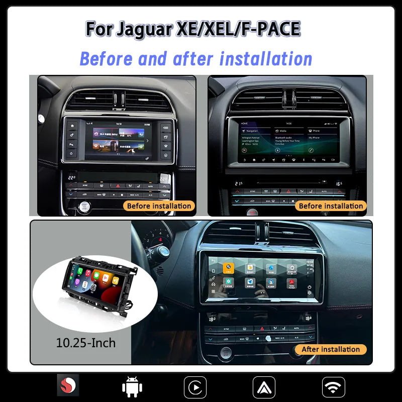 شاشة أندرويد 14 مقاس 10.25 إنش لجاكوار XE / XF / F-PACE