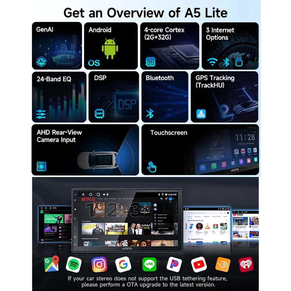 شاشة أندرويد 7 إنش للسيارة مع Apple CarPlay وAndroid Auto